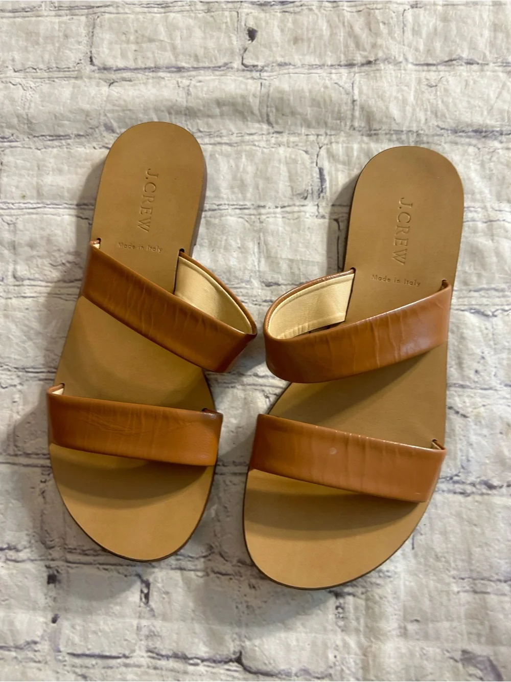 J.CREW MINIMALIST TWO-BAND CARMEL BROWN SLIDE SANDALS WOMENS SIZE 8